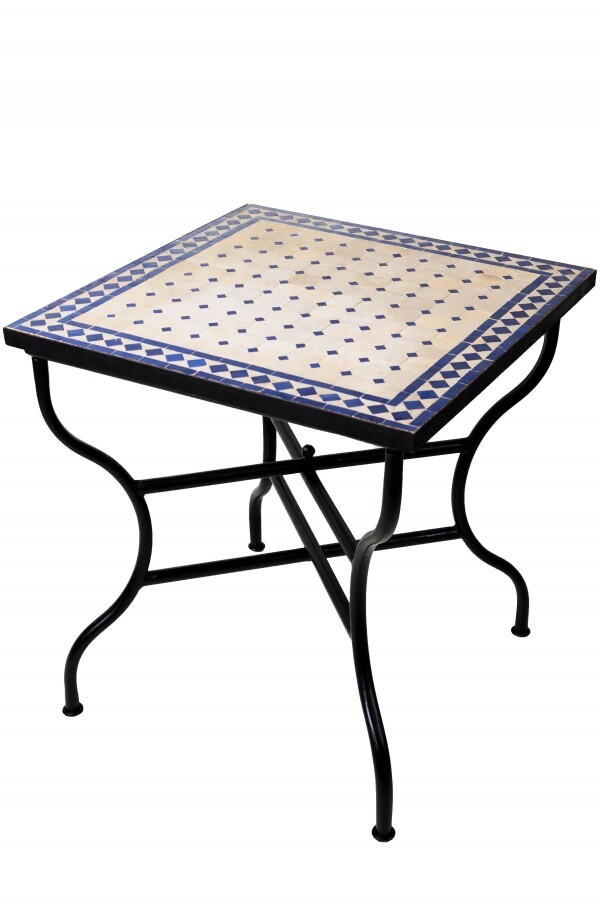 Moroccan Mosaic Table, Marrakech, Beige and Blue, 70x70cm | 
