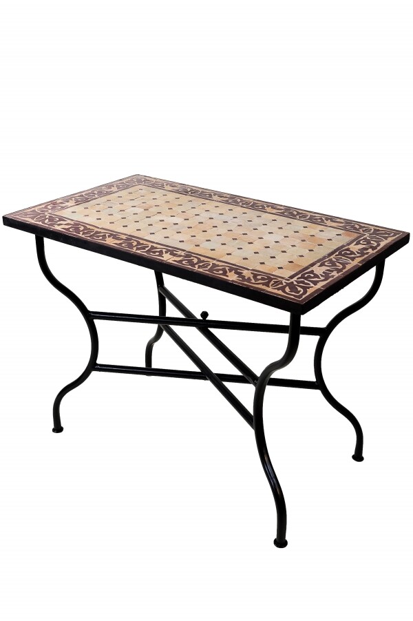 Moroccan Mosaic Table, Fes Beige Bordeaux, 100x60cm | Handcr
