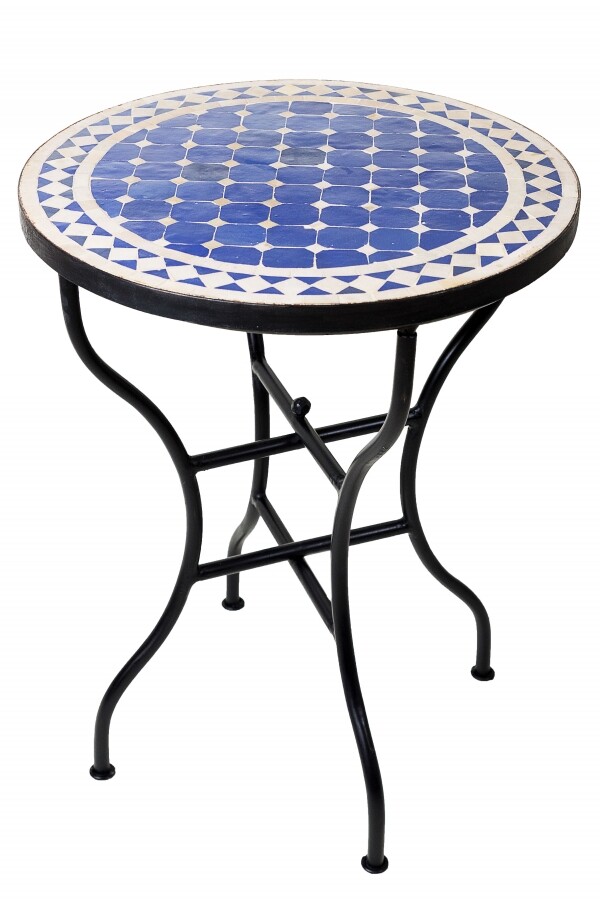 Moroccan Mosaic Table, Marrakech Blue and Beige, Ø 60