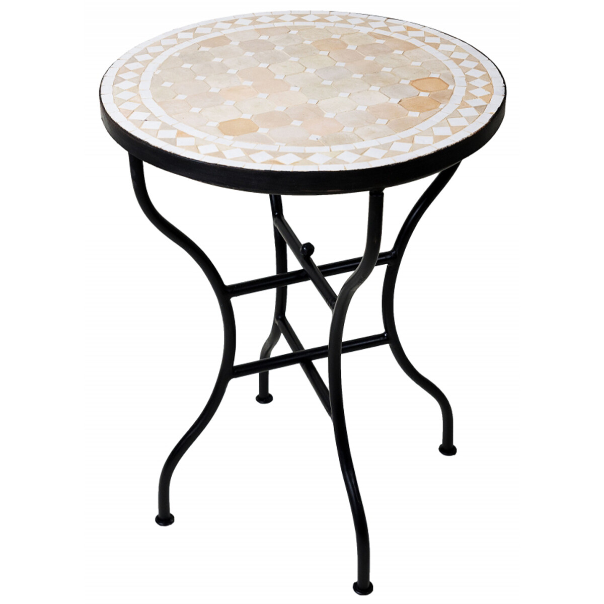 Moroccan Mosaic Table, Marrakech, Beige and White, Ø 
