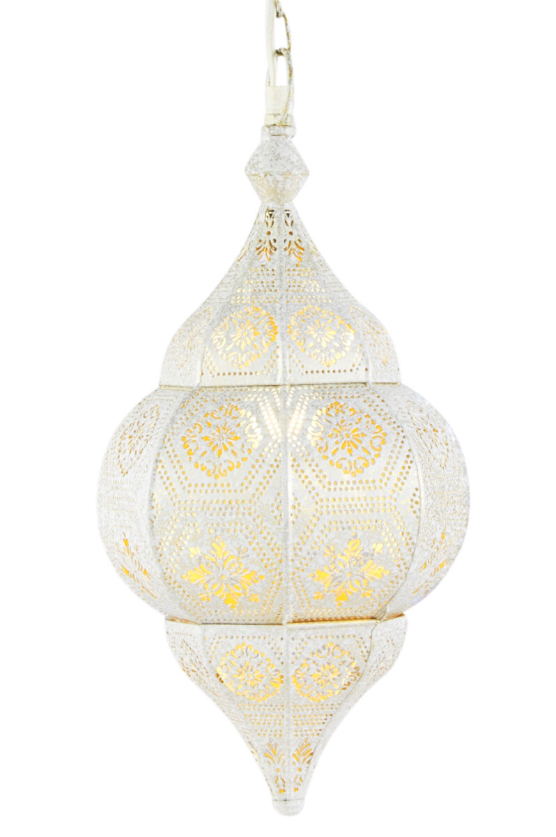Layan White 40cm Pendant Light | Oriental Metal Lamp in Whit