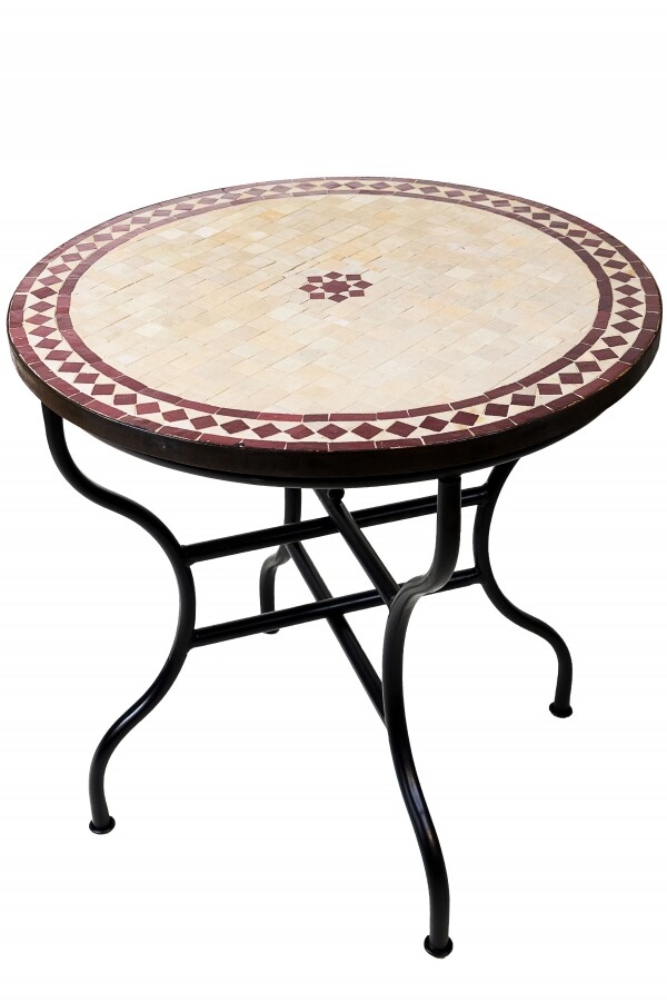 Moroccan Mosaic Table Bilbao Beige Bordeaux 80 cm | Handcraf