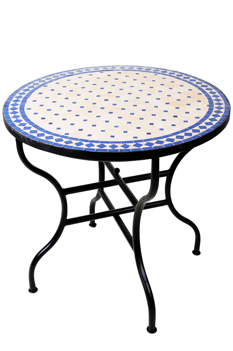 Moroccan Mosaic Table, Marrakech, Beige and Blue, 80 cm | Ha