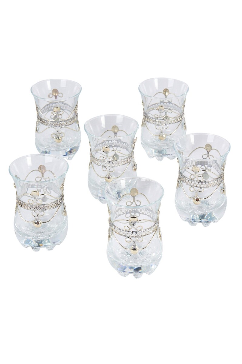 Set of 6 Mousta Tea Glasses | Oriental Tea Glasses with Silv