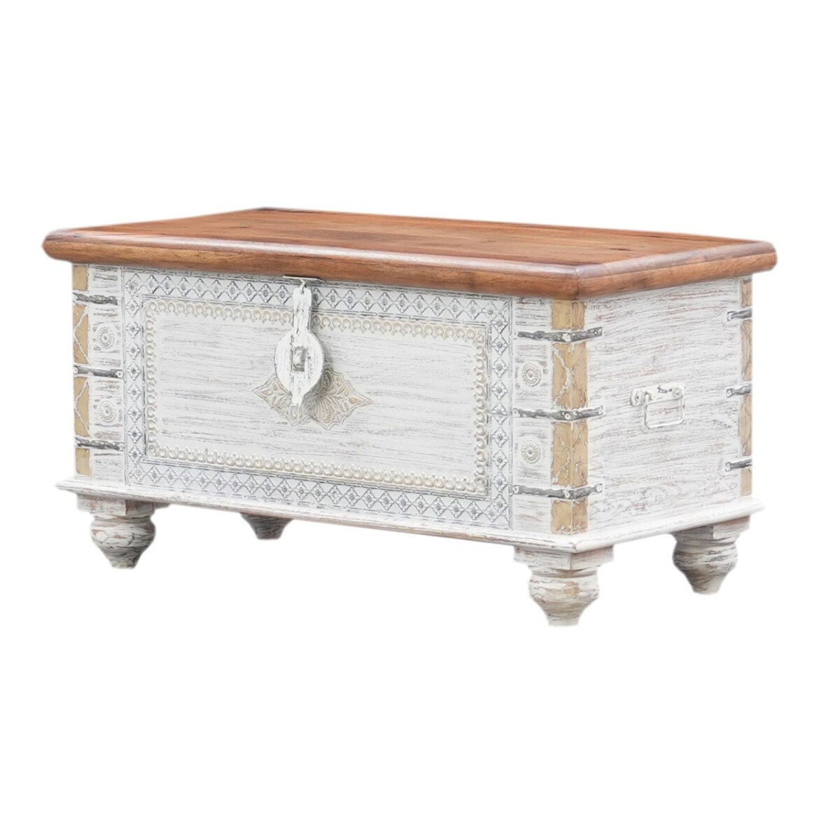Bashira Solid Wood Boho Vintage Storage Chest, 88 cm
