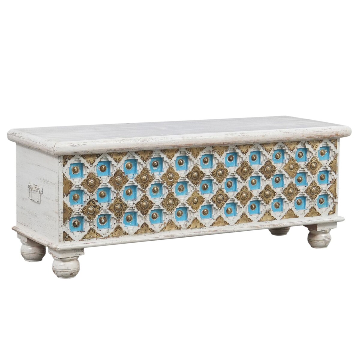 Burhan Chest -3- Solid Wood Boho Storage Chest, Vintage, 116