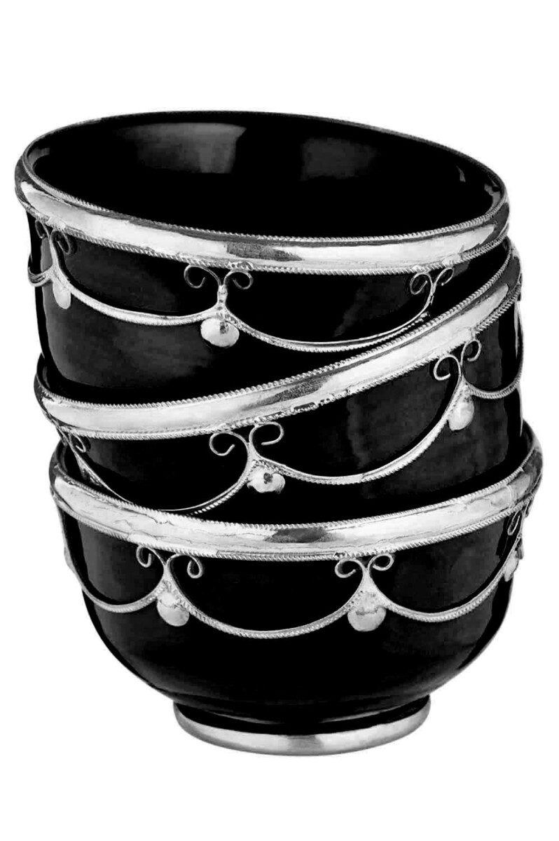 Miranda Black Oriental Ceramic Finger Food Bowl, Set of 3