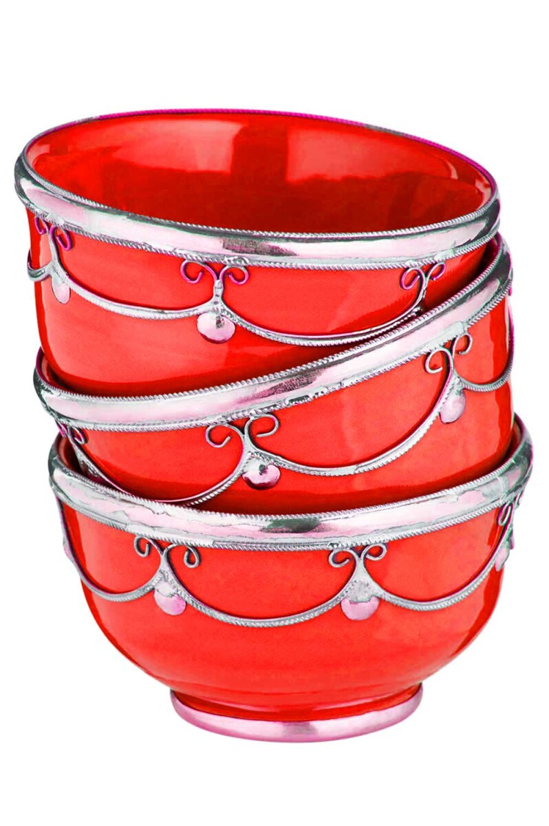 Miranda Red Oriental Ceramic Finger Food Bowl, Set of 3
