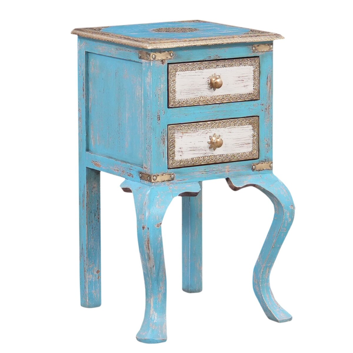 Ananda Solid Wood Vintage Boho Side Table, 74 cm High