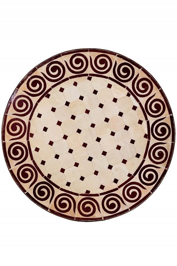Moroccan mosaic tile, spiral pattern, natural/burgundy, 60 c