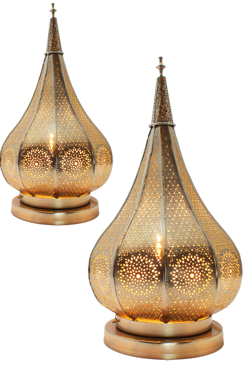 Set of 2 Oriental Table Lamps, Kais Silver