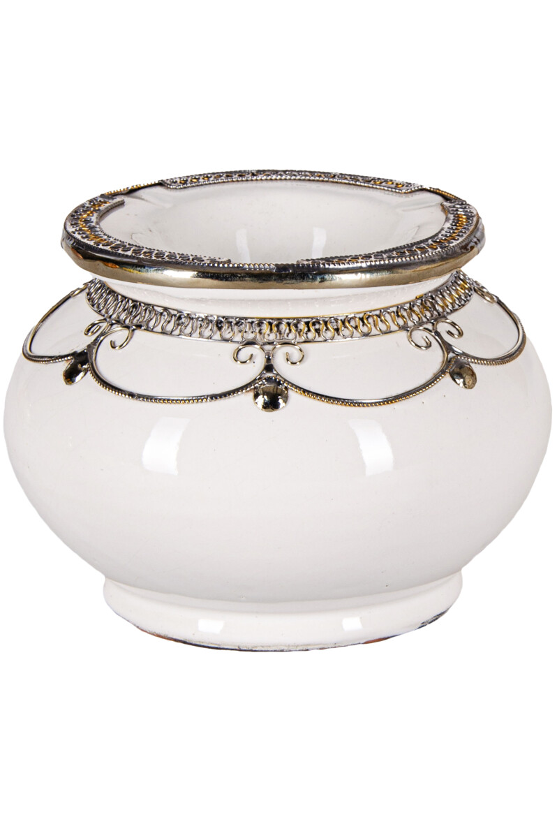 Moroccan Miranda Decorative Ceramic Ashtray, White, 11 cm