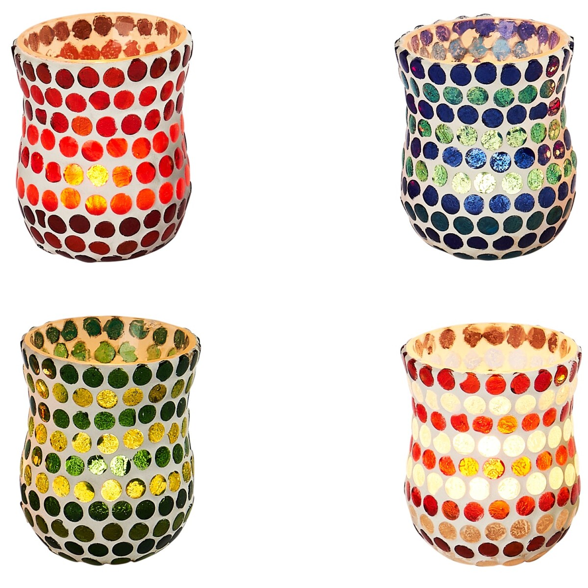 Set of 4 Oriental Mosaic Lanterns, Colorful, Round, Mosaico