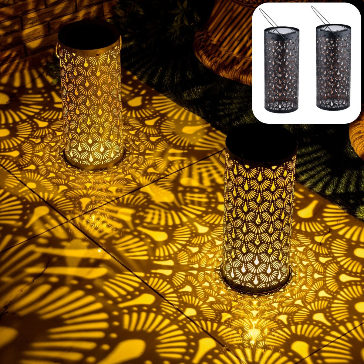 Set of 2 Oriental Solar Lanterns, Solar Lanterns, Wind Light