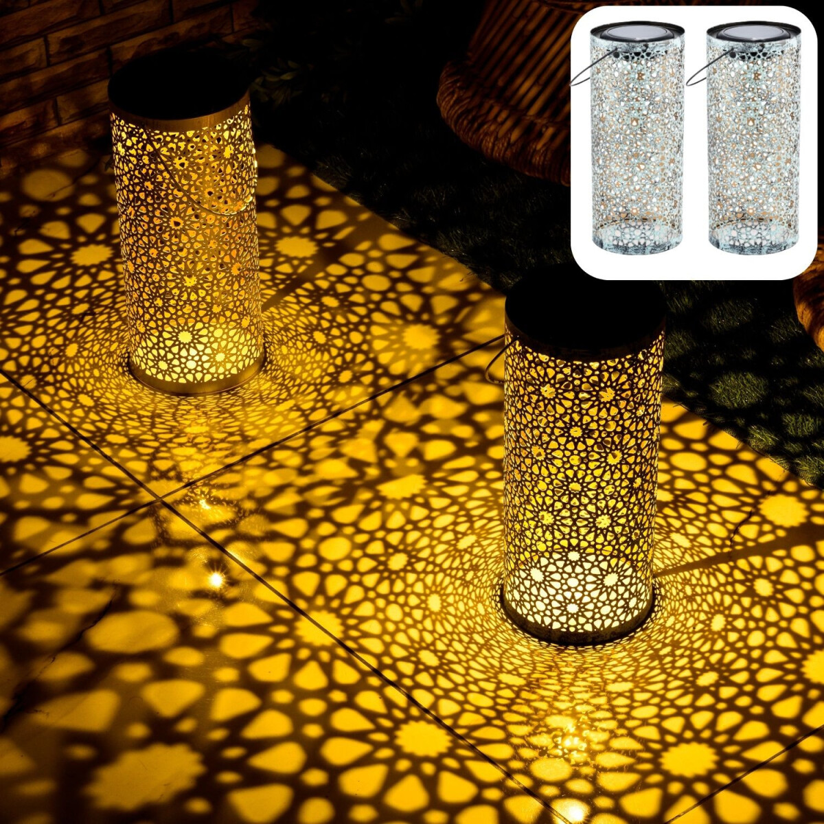 Set of 2 Oriental Solar Lanterns - Solar Lantern, Wind Light