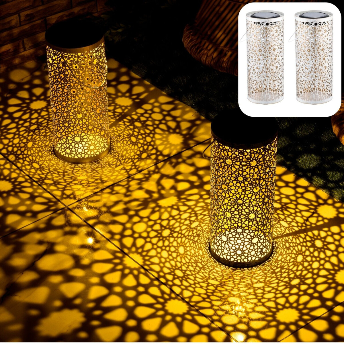 Set of 2 Oriental Solar Lanterns - Noum White