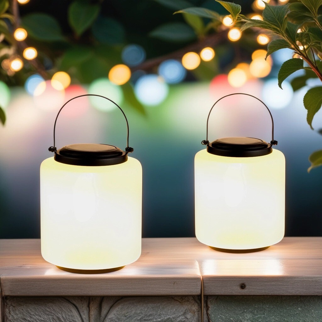 Set of 2 Modern Glass Solar Lanterns - Balcony and Garden De