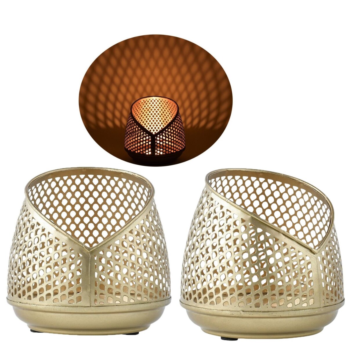 Set of 2 Tealight Holders, Safra Gold