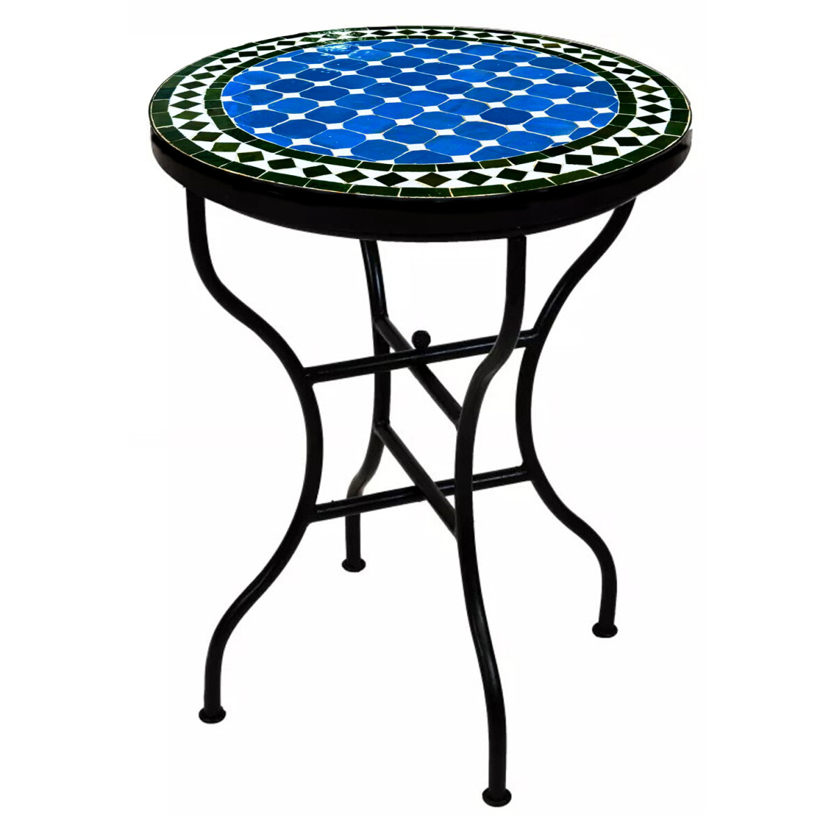 Moroccan Mosaic Table, Marrakech Blue and Black, Ø60 