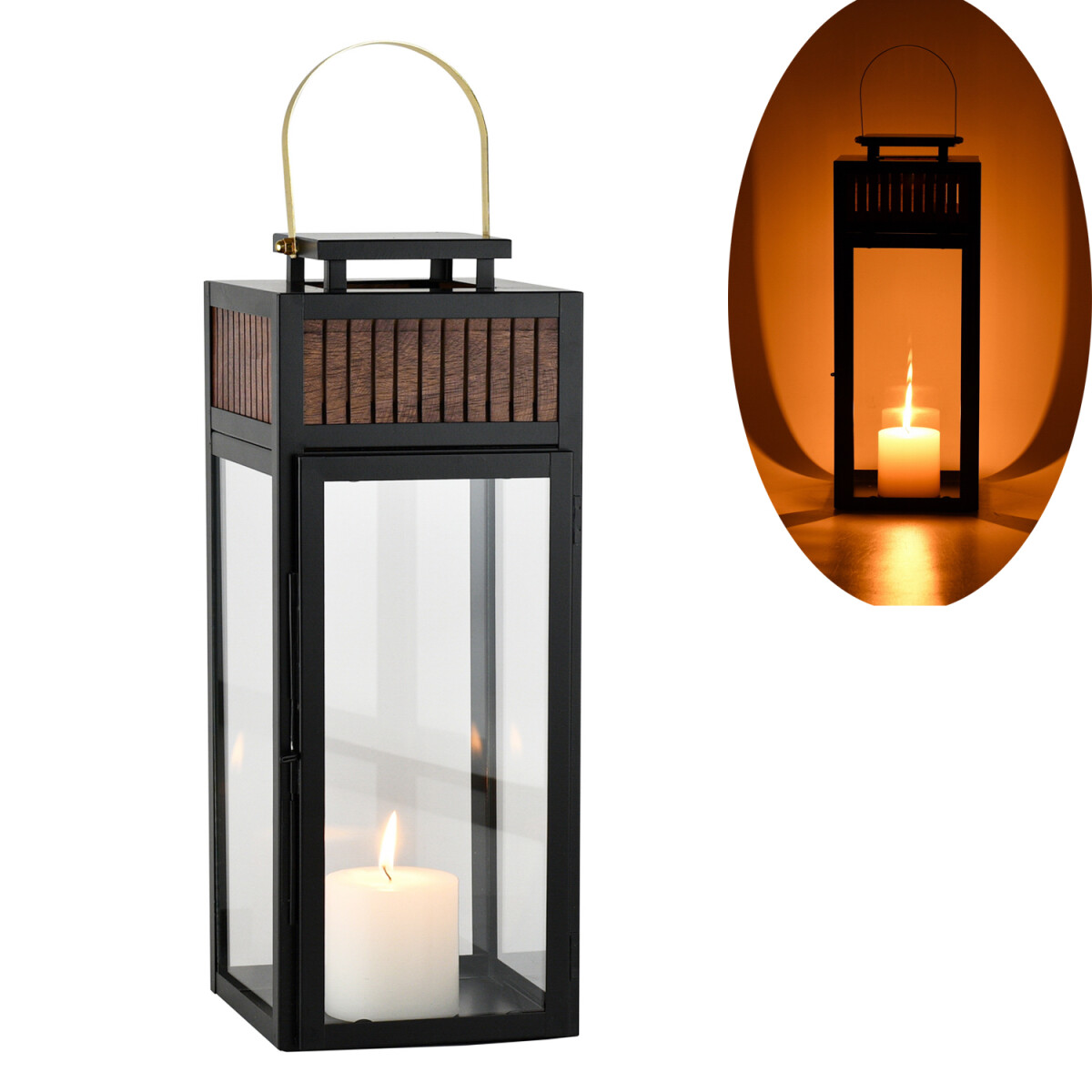 Cadoc Garden Lantern, 41 cm, Black with  box