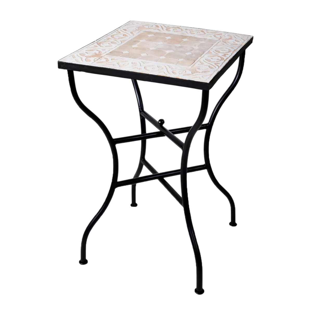 Moroccan Mosaic Table, Fes Beige-White, Ø50x50 cm | H