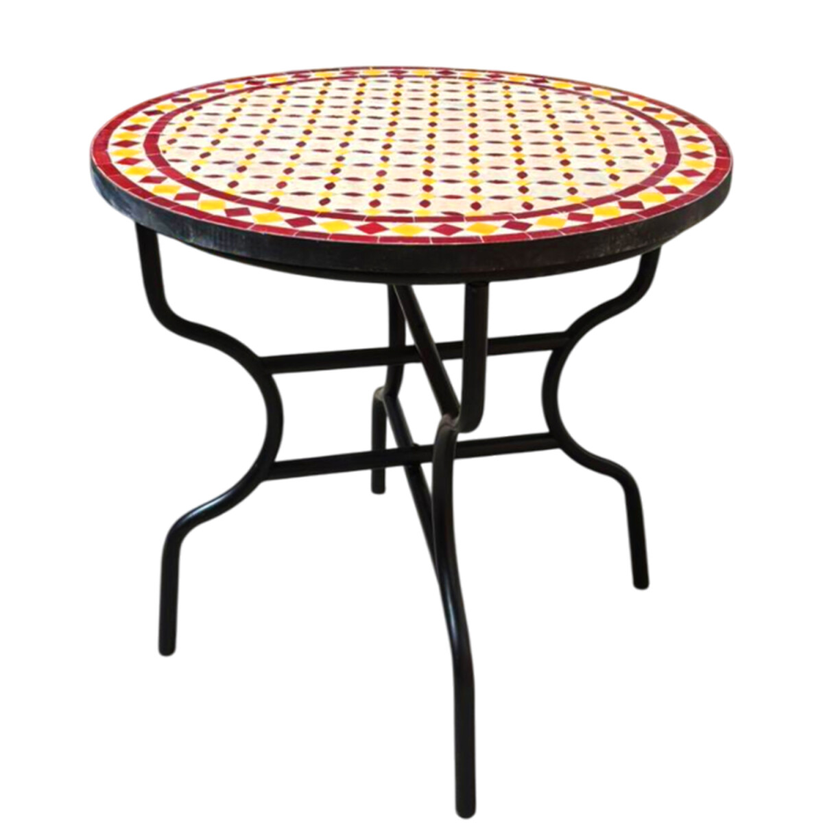Moroccan Mosaic Table Giralda Beige, Bordeaux, Yellow, 80 cm