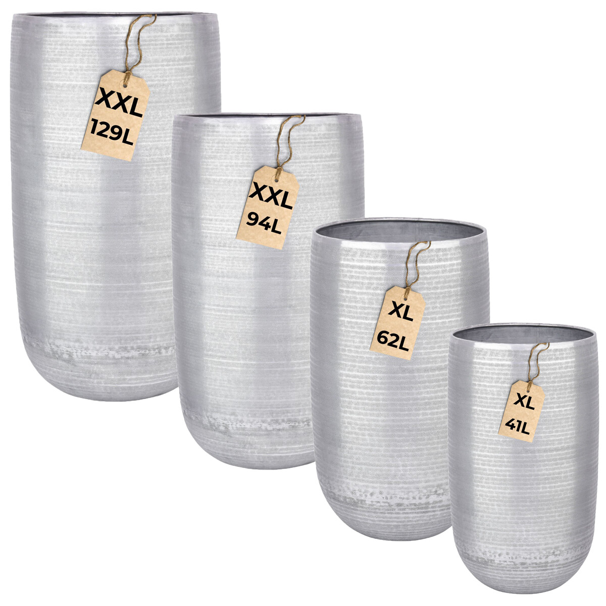 Set of 4 Camiel Silver Flower Pots - Tall, Round Aluminum Pl