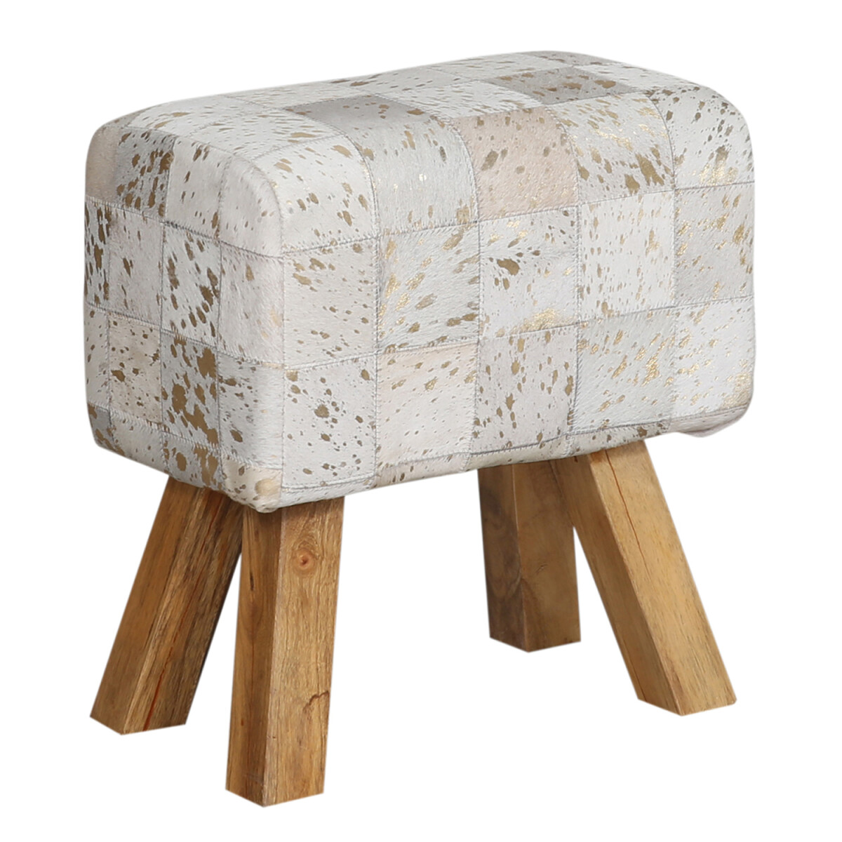 Adelphia Stool, 45 cm, Patchwork Leather Stool with Solid Wo