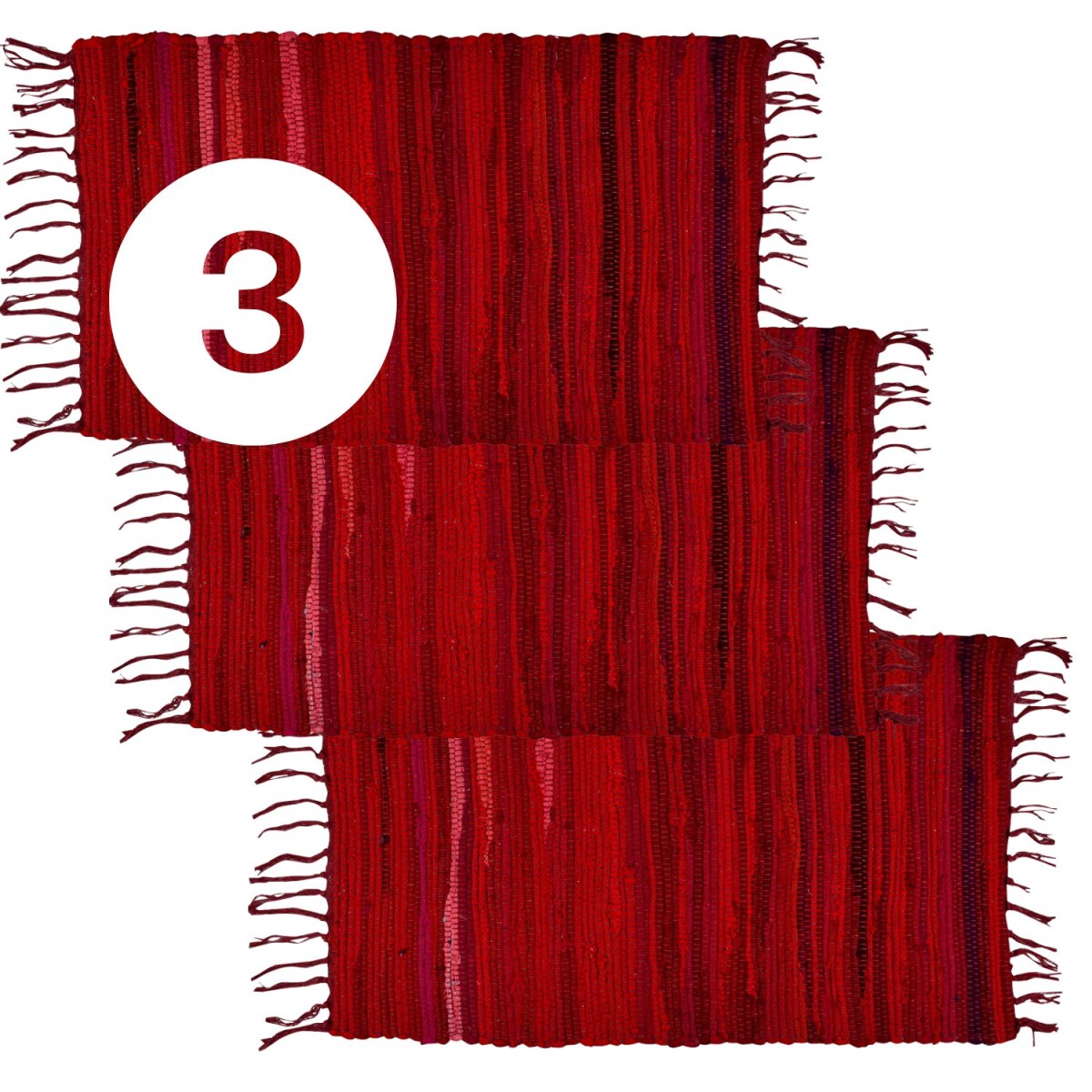 Set of 3 Callum Red Rugs, 90×50 cm | Boho-style cotton
