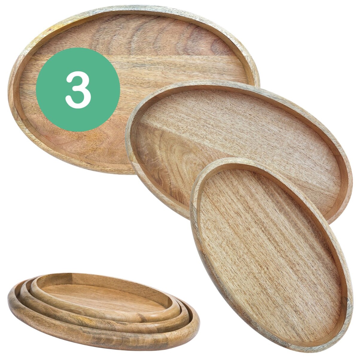 Cagdas Oval Tray Set of 3 | Mango Wood S box