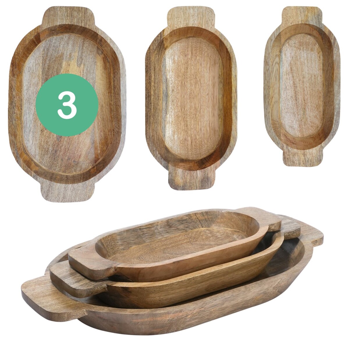 Kahla Oval Tray, Set of 3 | Mango Wood S box