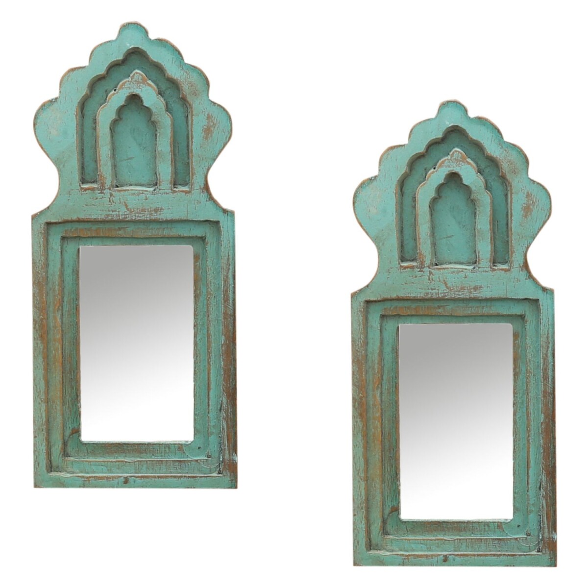 Set of 2 Mukana Turquoise Wall Mirrors, H 22 cm × W 10