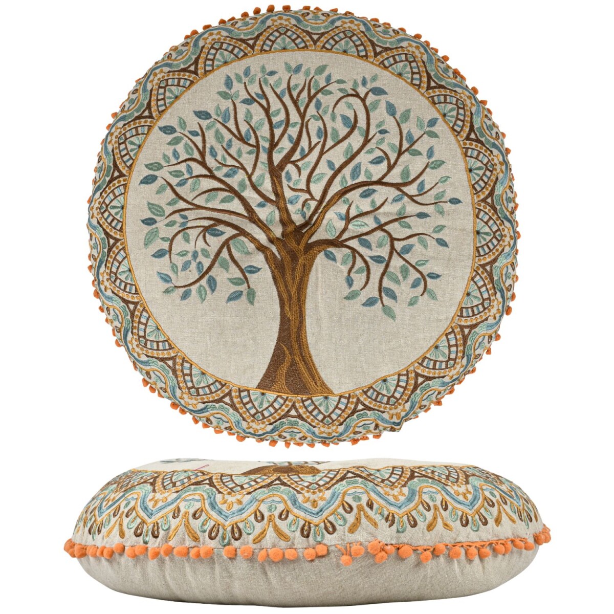 Guansha Round Floor Cushion 60x15cm | Embroidered Cotton &qu