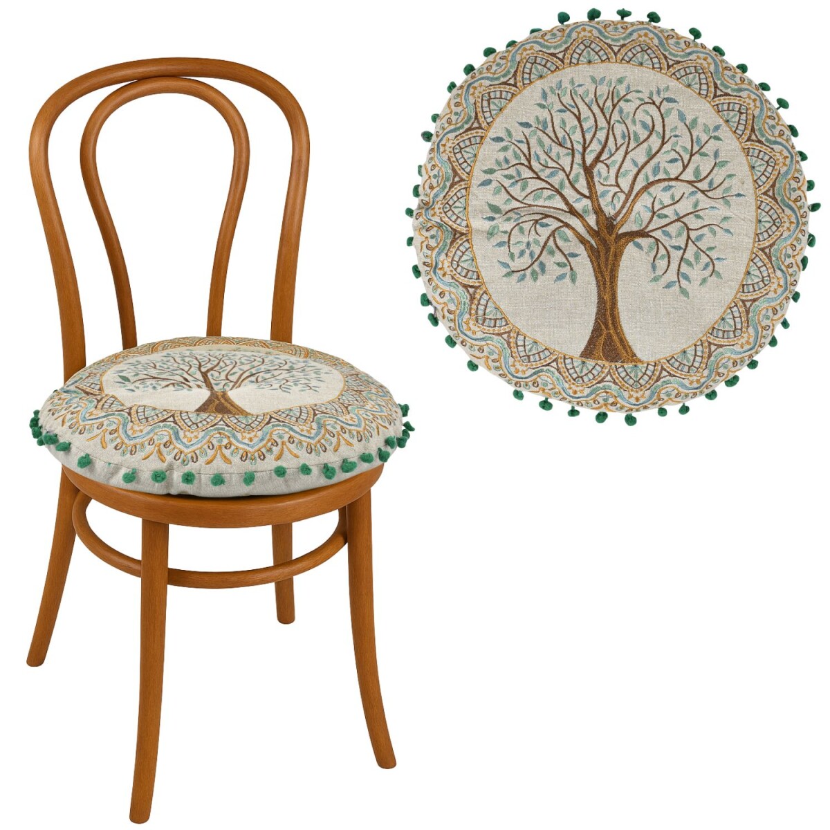 Round Chair Cushion Guansha Brown Tree of Life Ø40x6c