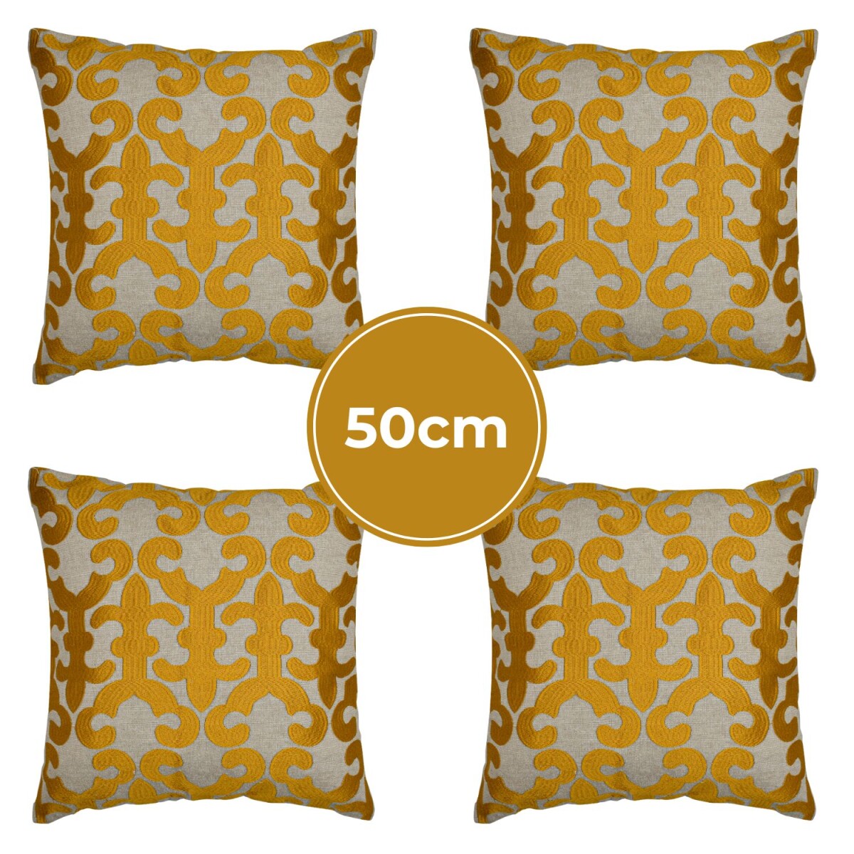 Set of 4 Handmade Kayon Gold Pillowcases, 50x50cm | Boho Dec