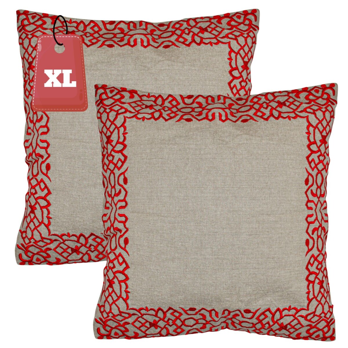 Set of 2 Handmade Frisia Red Pillowcases, 50x50 cm | Boho De
