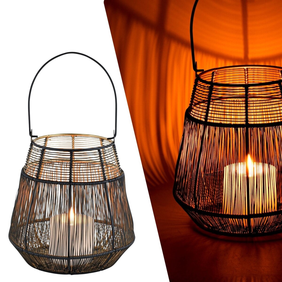 Dinak Metal Lantern, Black and Gold, 20  box