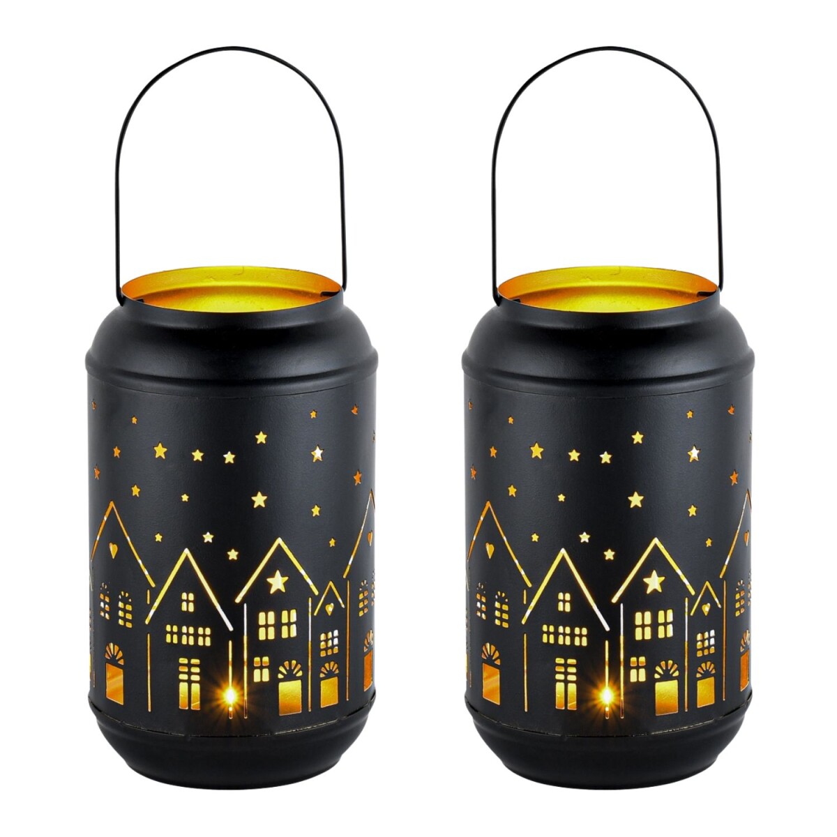 Glowtree Tealight Holder, Set of 2, Black and Gold Metal Lan