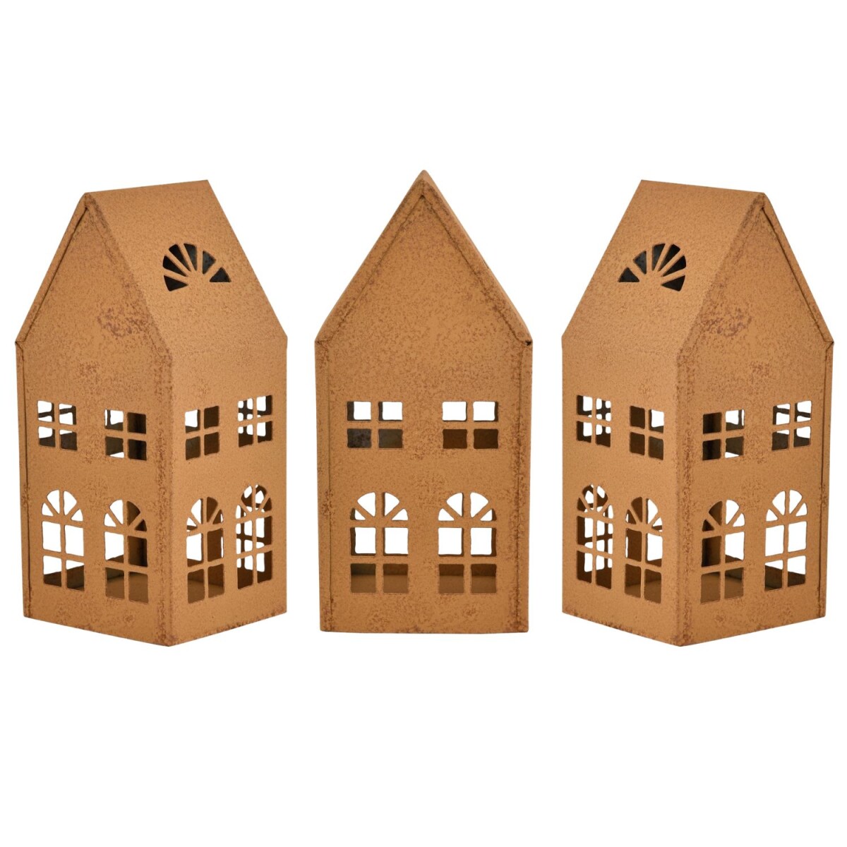 Set of 3 row of houses tea light holders box