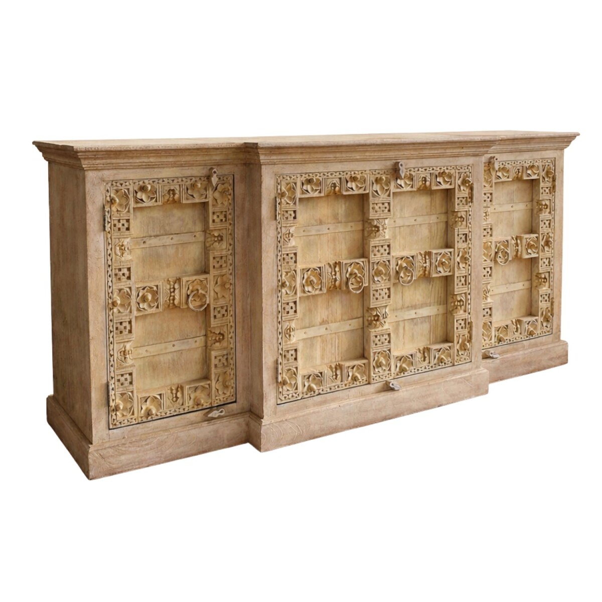 Pooja Sideboard, Hand-Carved Solid Wood, Boho Vintage, 180 c