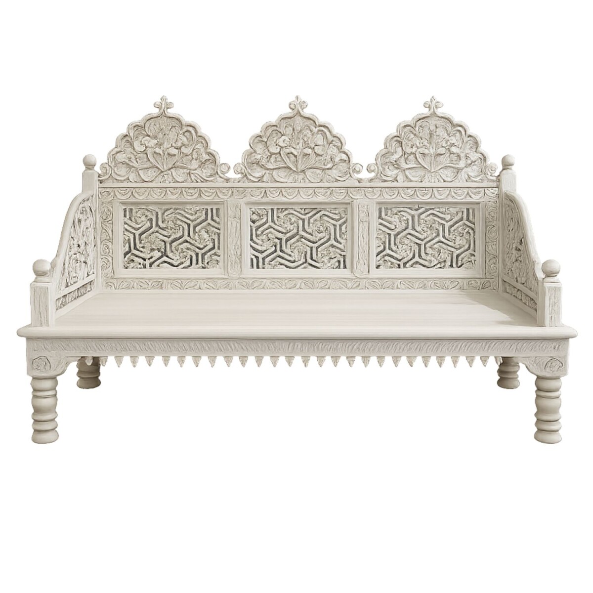 Hand-carved solid wood bench, 180 cm, in the Mridul Oriental