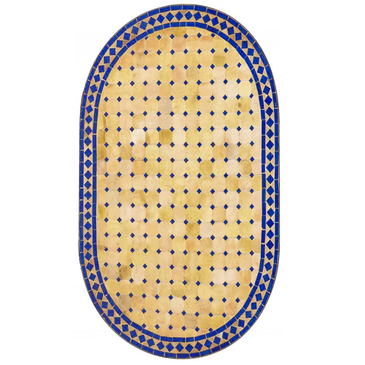 Moroccan Mosaic Tile, Marrakech, Beige and Blue, Oval, 100x6