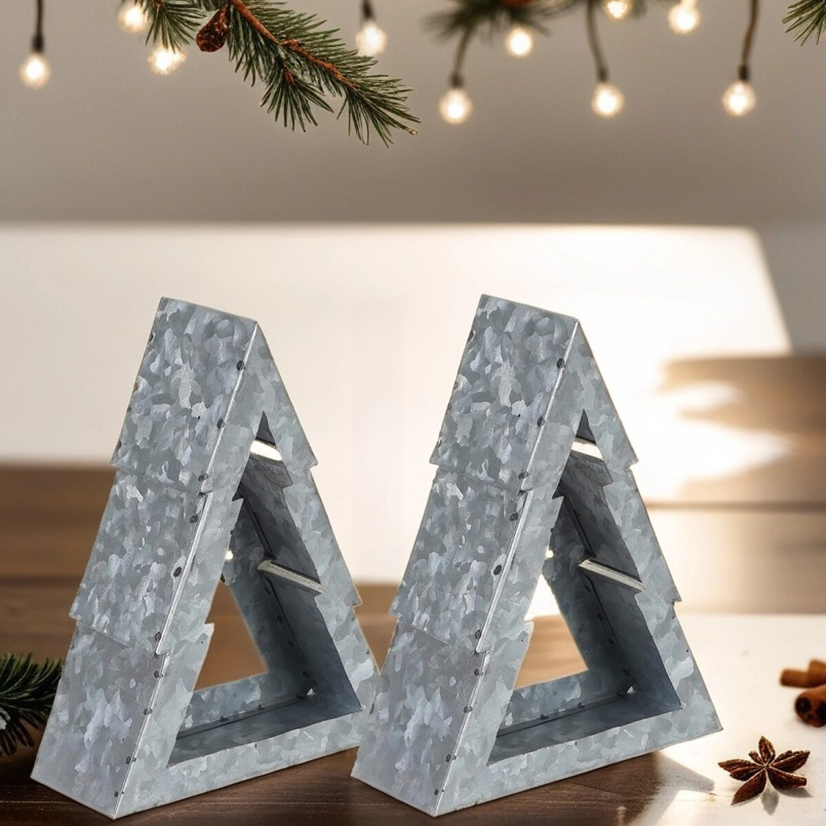 Set of 2 Christmas Tree Tealight Holders, 20 cm, Silver Meta