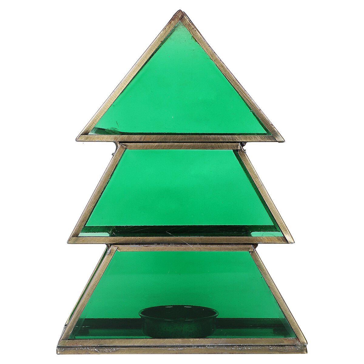 17 cm Green Glass Christmas Tree Tealight Holder as Christma