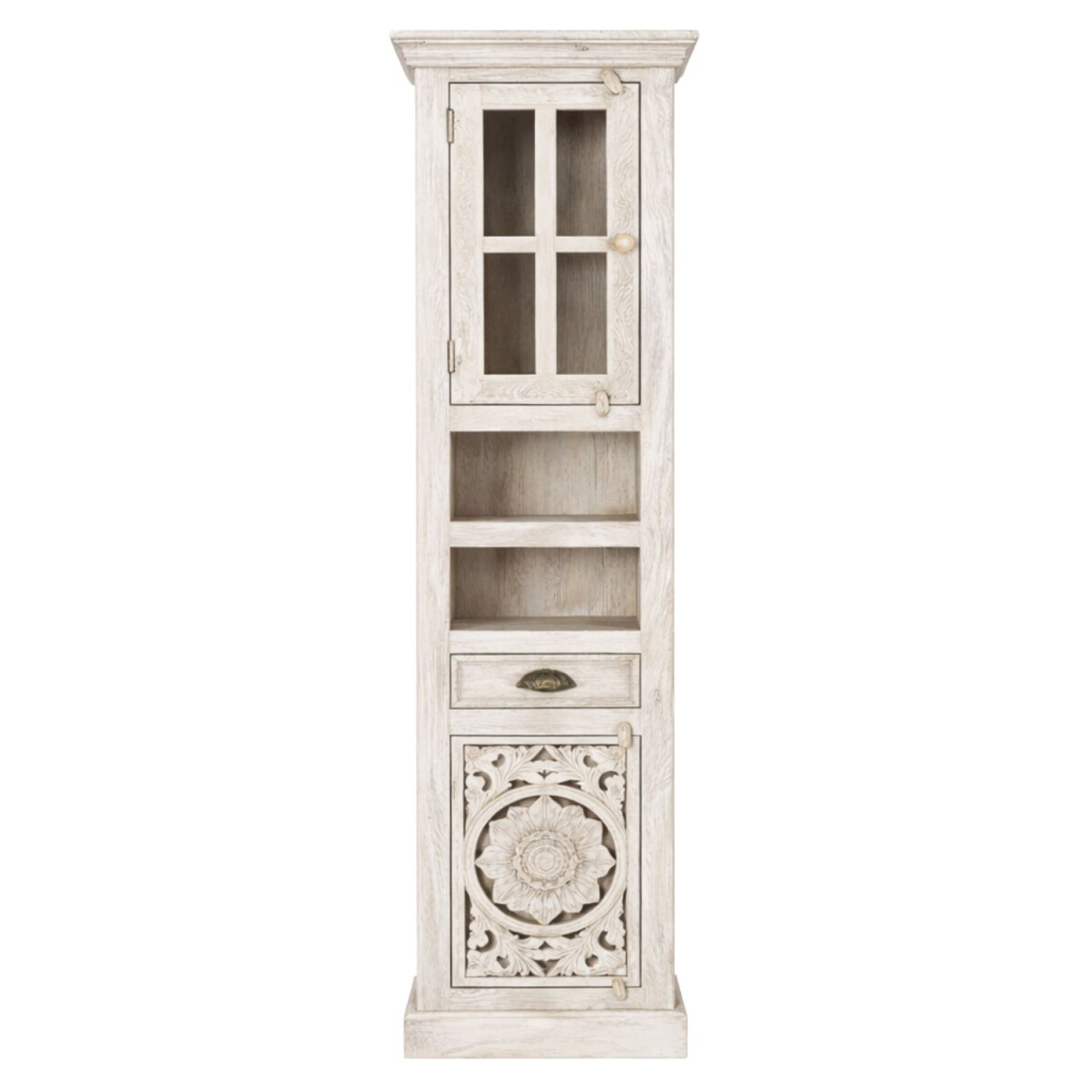 Kirpal White Oriental Solid Wood Bathroom Cabinet, 188 cm