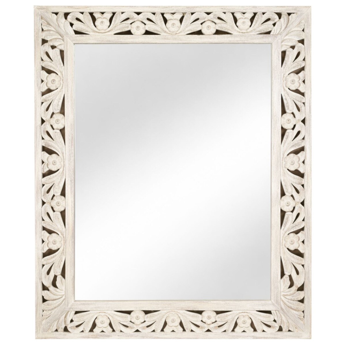 Kirpal White Oriental Wall Mirror, Solid Wood, 79 cm