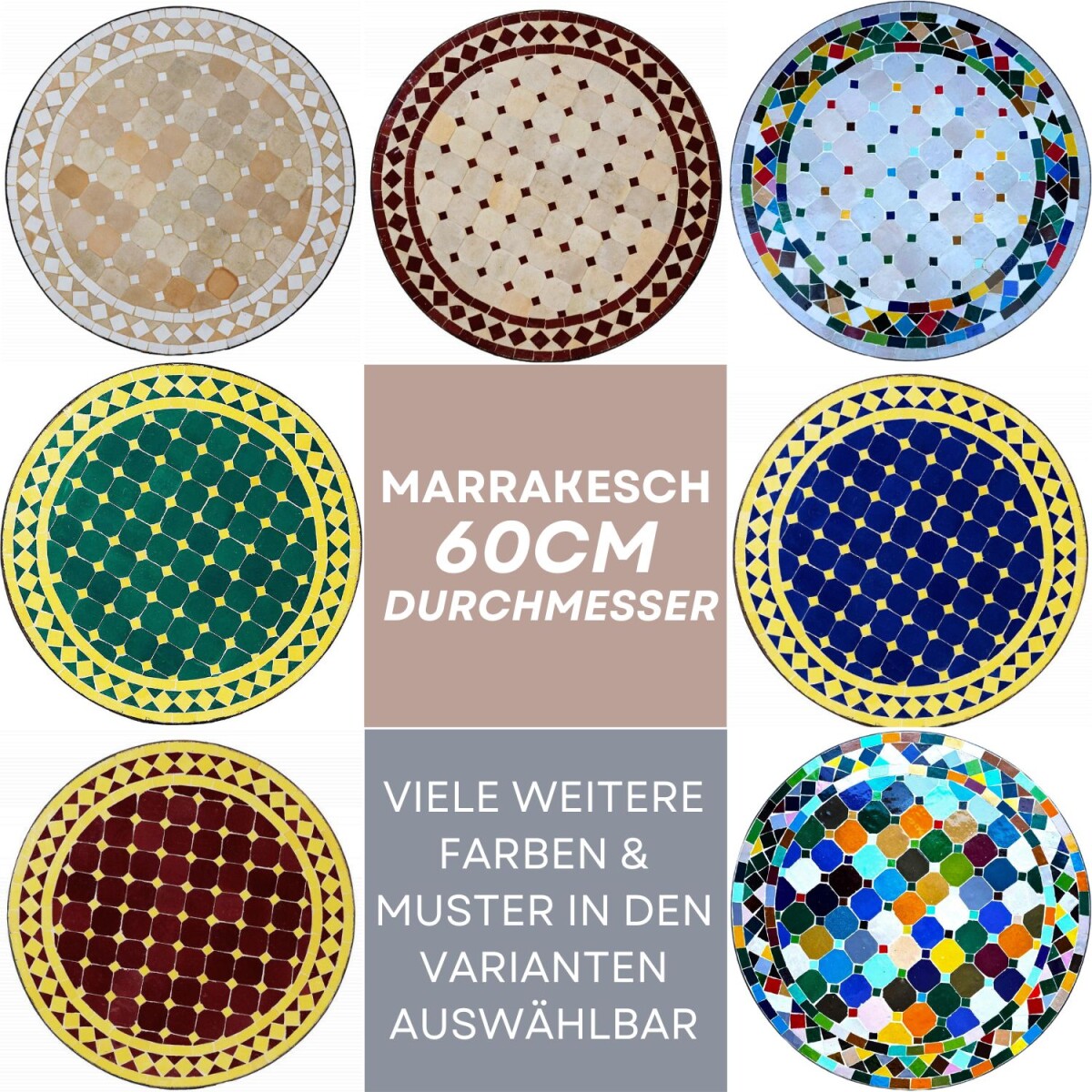 Moroccan Mosaic Table, Marrakech, Ø60 cm | Handcrafte