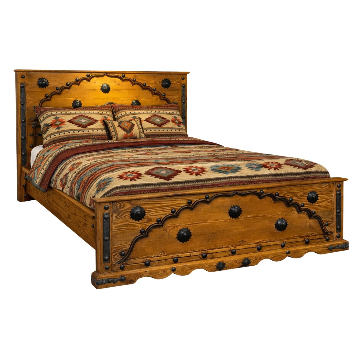 Morelia Solid Wood Double Bed, 180x200 cm, Oriental Vintage 