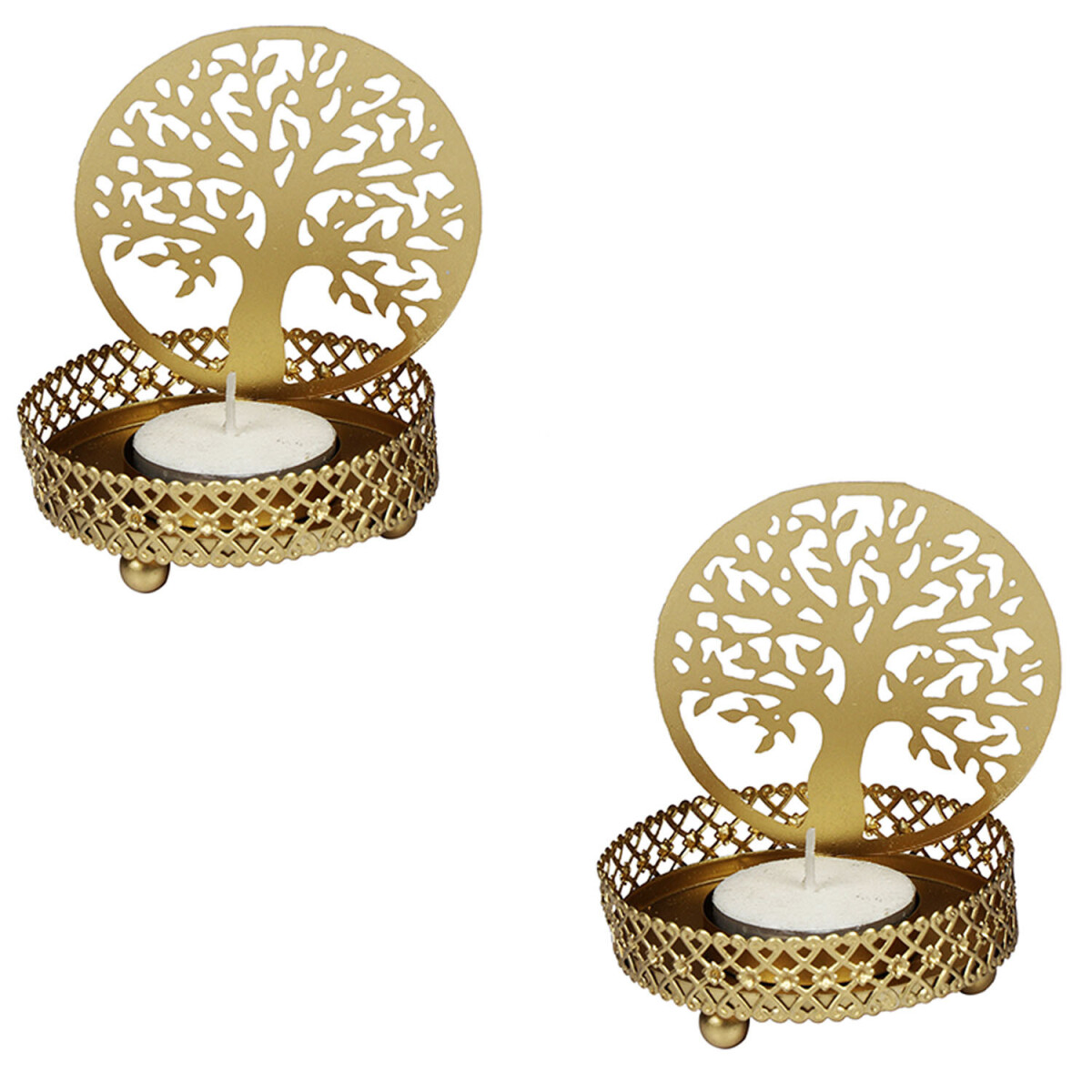 Set of 2 Dentro 8cm Gold Metal Tea Light box