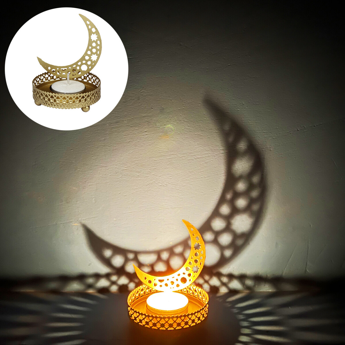 8cm Gold Metal Moon Tealight Holder for  box